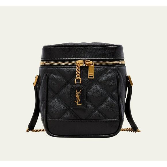 SAINT LAURENT 80's Vanity YSL Crossbody Bag in Quilted Grained Leather $1750 - Picture 1 of 11